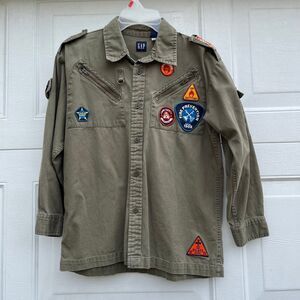 VTG GAP Kids Patch Utility Shirt Jacket Olive Green Military Style L